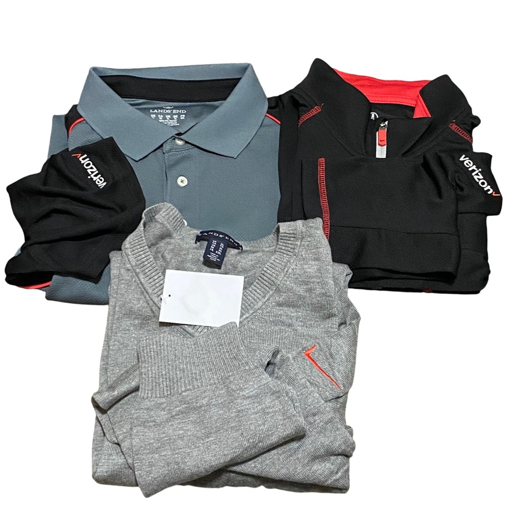Set of 3 Lands End Mens XL Verizon V-Neck Sweater sweatshirt polo shirt NWOT‎